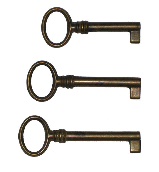 Klíč mosaz 71 mm patinováno dutý  - 1 ks